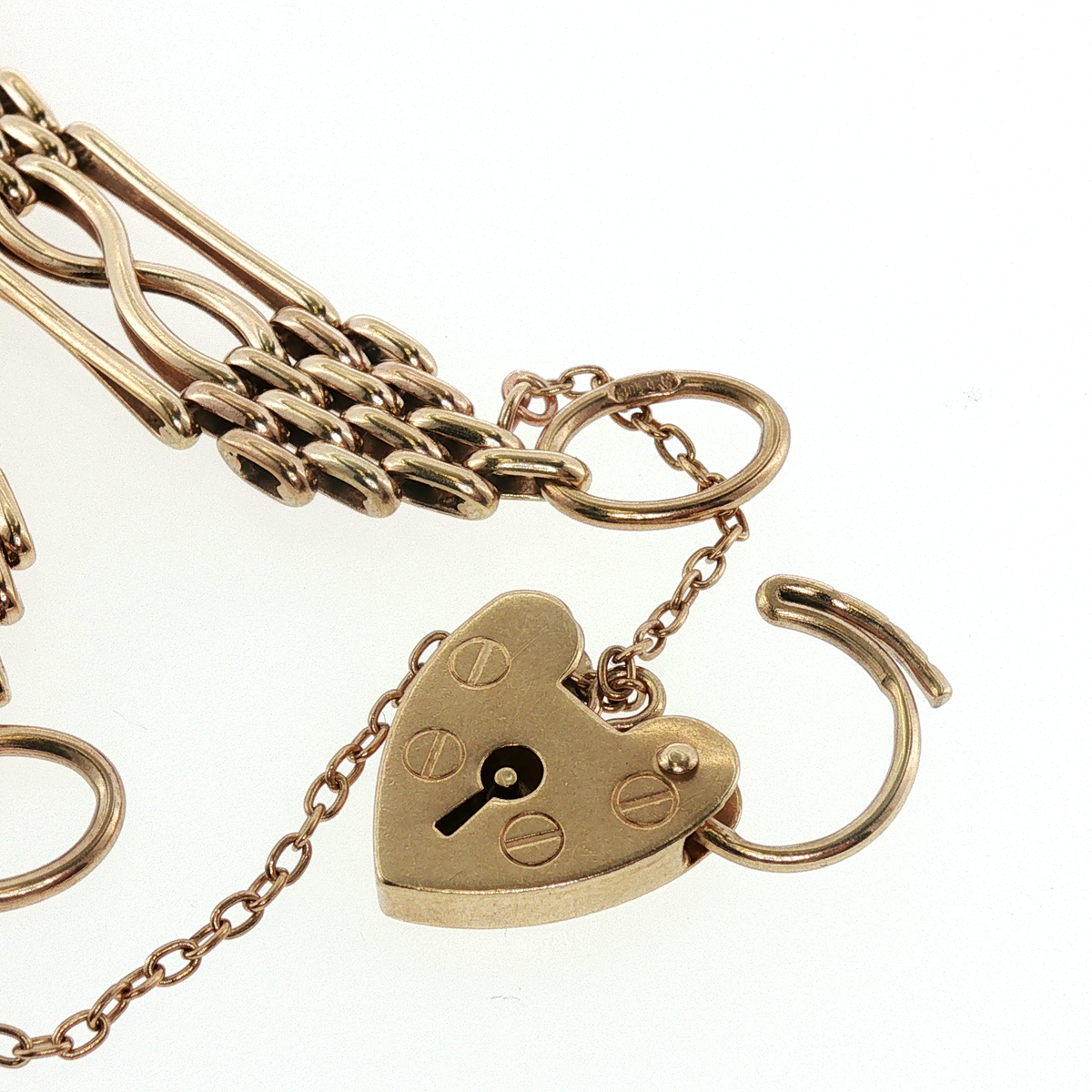 NZGD | 9ct Gold Bar Gate Link Bracelet with Heart Padlock 18cm