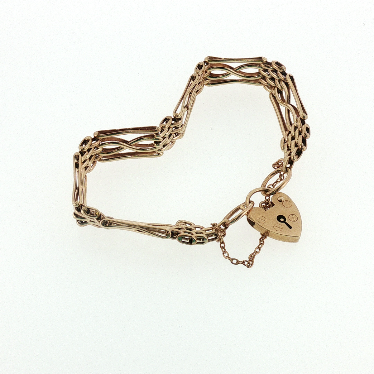 NZGD | 9ct Gold Bar Gate Link Bracelet with Heart Padlock 18cm