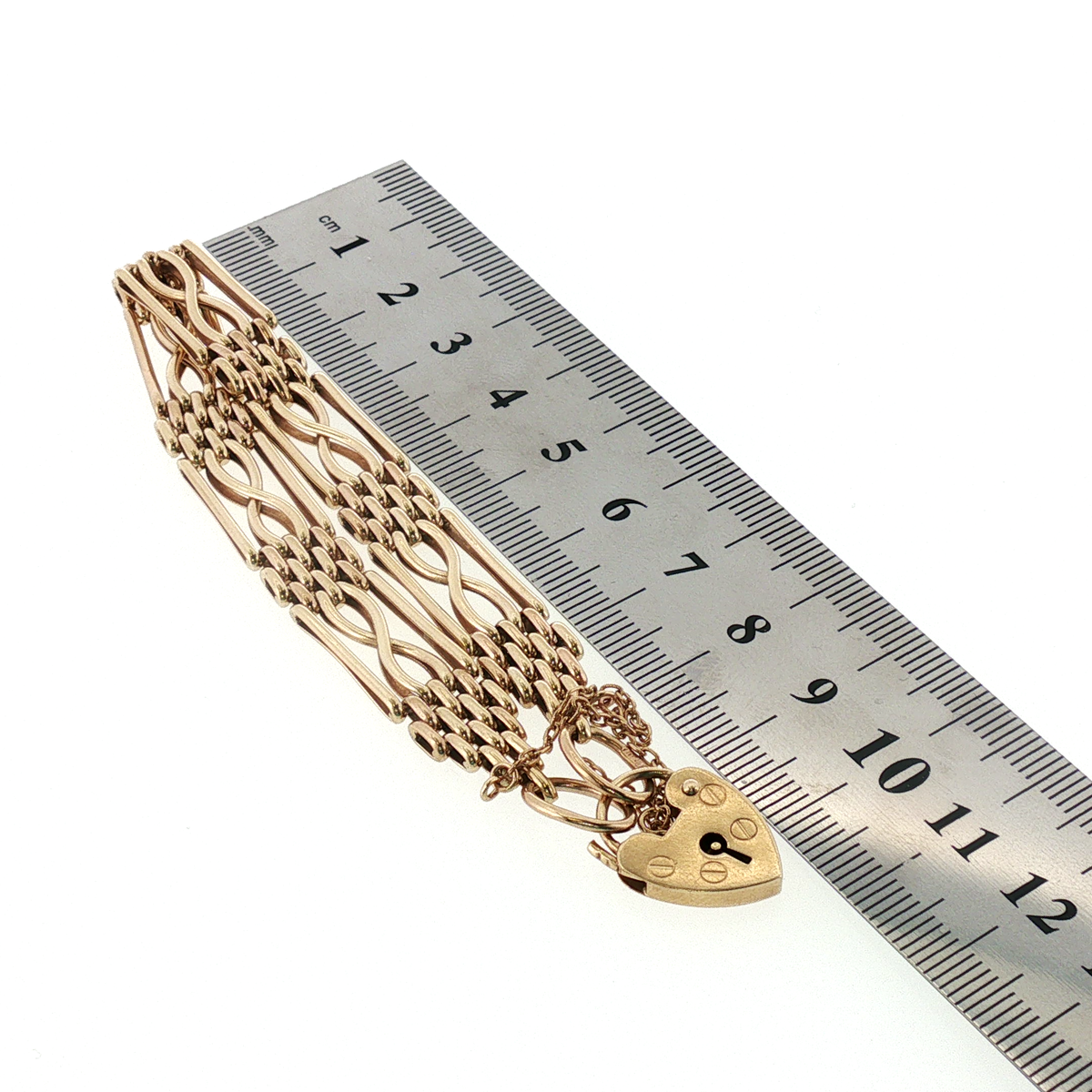 NZGD | 9ct Gold Bar Gate Link Bracelet with Heart Padlock 18cm