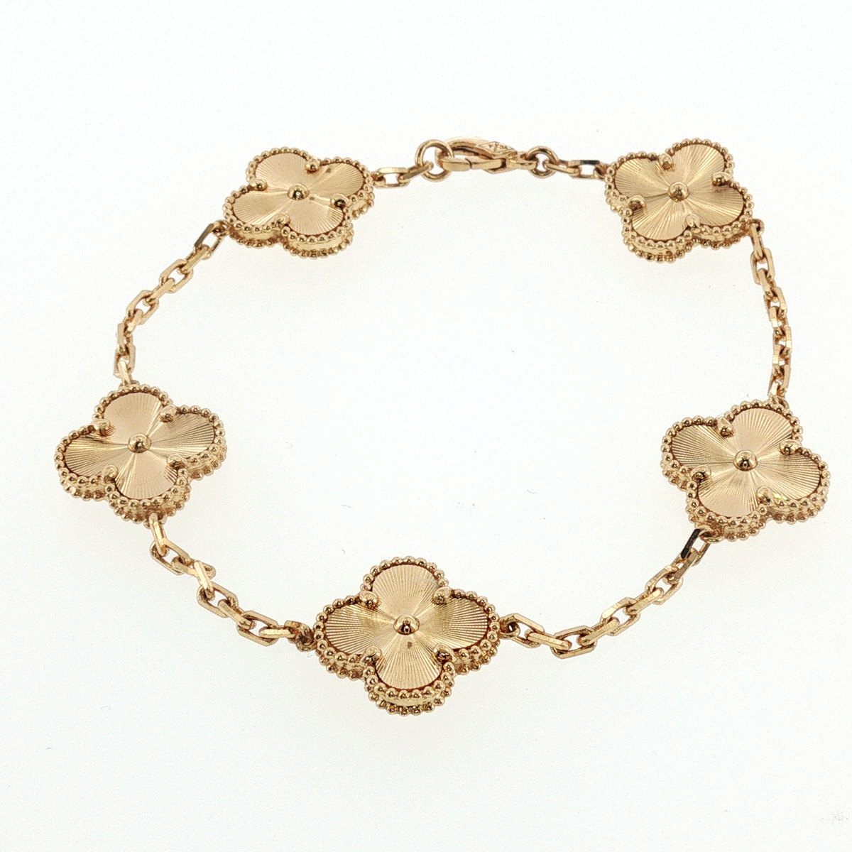 NZGD | 18ct Yellow Gold Textured Clover Motif Chain Bracelet 18cm