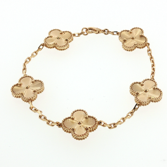 NZGD | 18ct Yellow Gold Textured Clover Motif Chain Bracelet 18cm