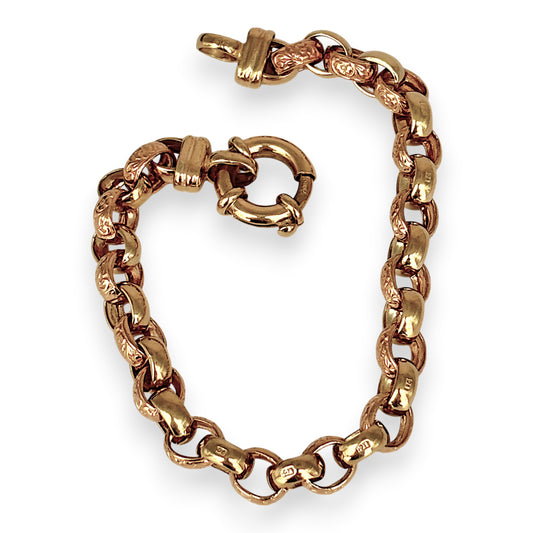 NZGD | 9ct Two‑Tone Gold Engraved Belcher Link Bracelet 19cm