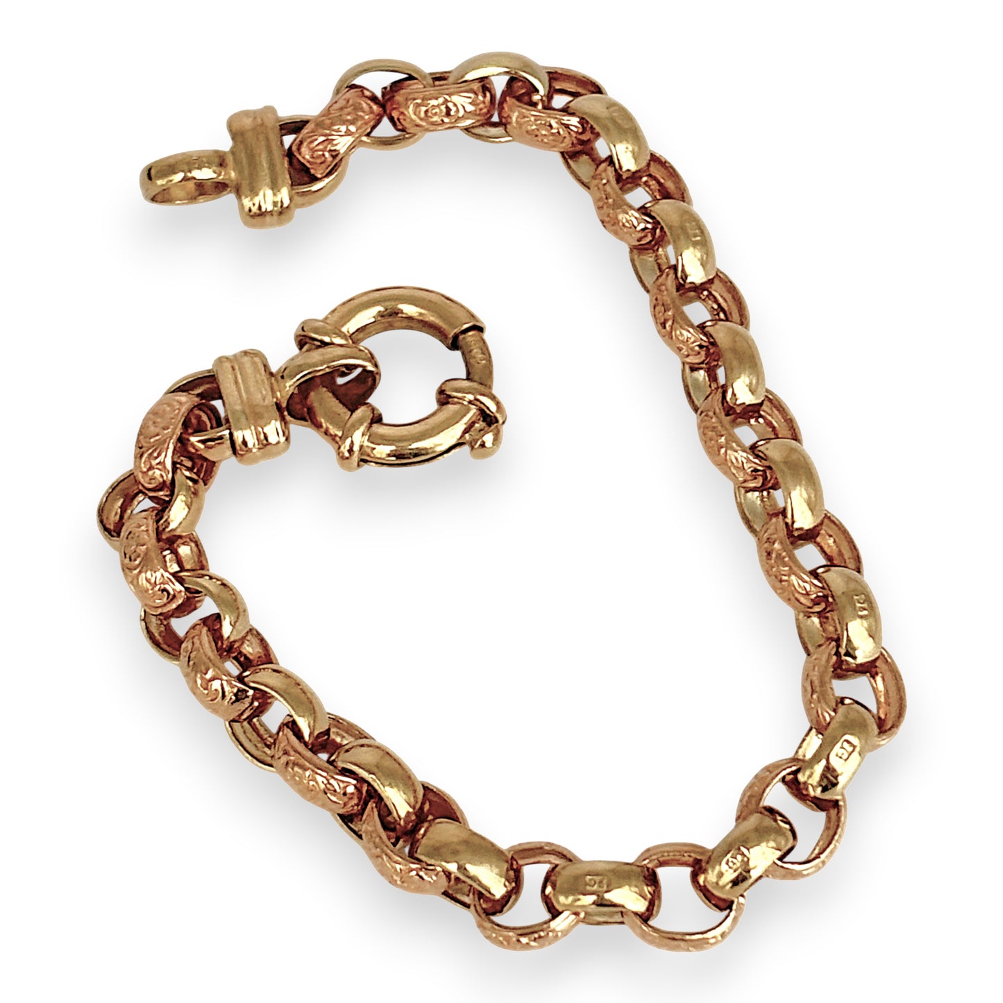 NZGD | 9ct Two‑Tone Gold Engraved Belcher Link Bracelet 19cm