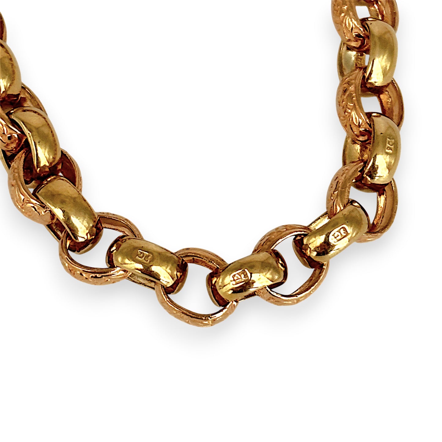 NZGD | 9ct Two‑Tone Gold Engraved Belcher Link Bracelet 19cm