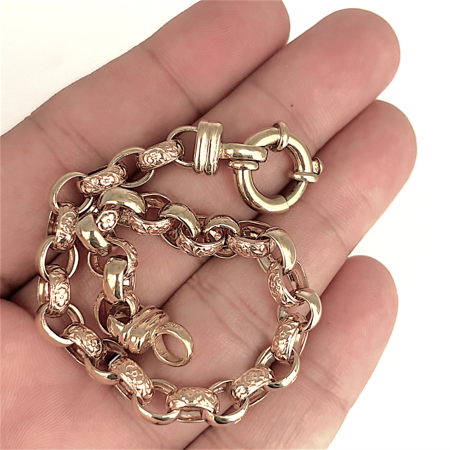 NZGD | 9ct Two‑Tone Gold Engraved Belcher Link Bracelet 19cm