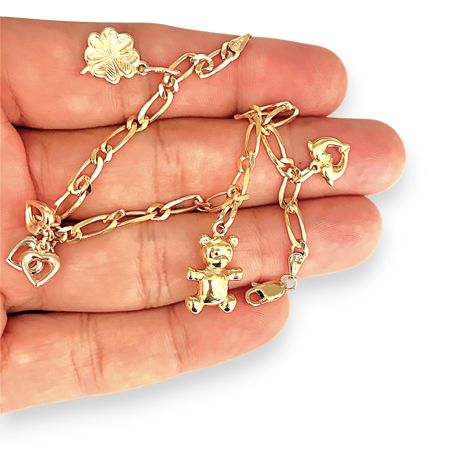 NZGD | 9ct Gold Figaro Charm Symphony Bracelet