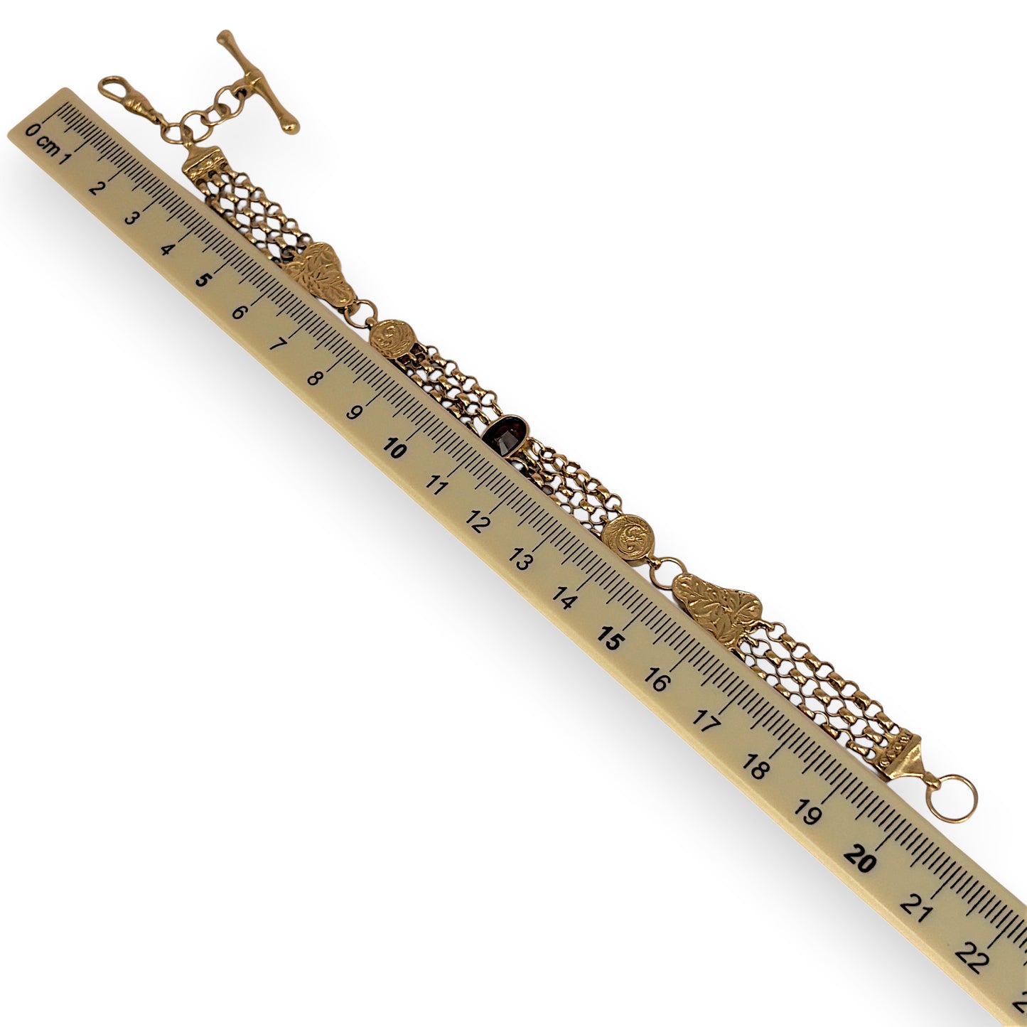 NZGD | 9ct Gold Vintage‑Inspired Imperial Garnet & Fob Bracelet 20cm