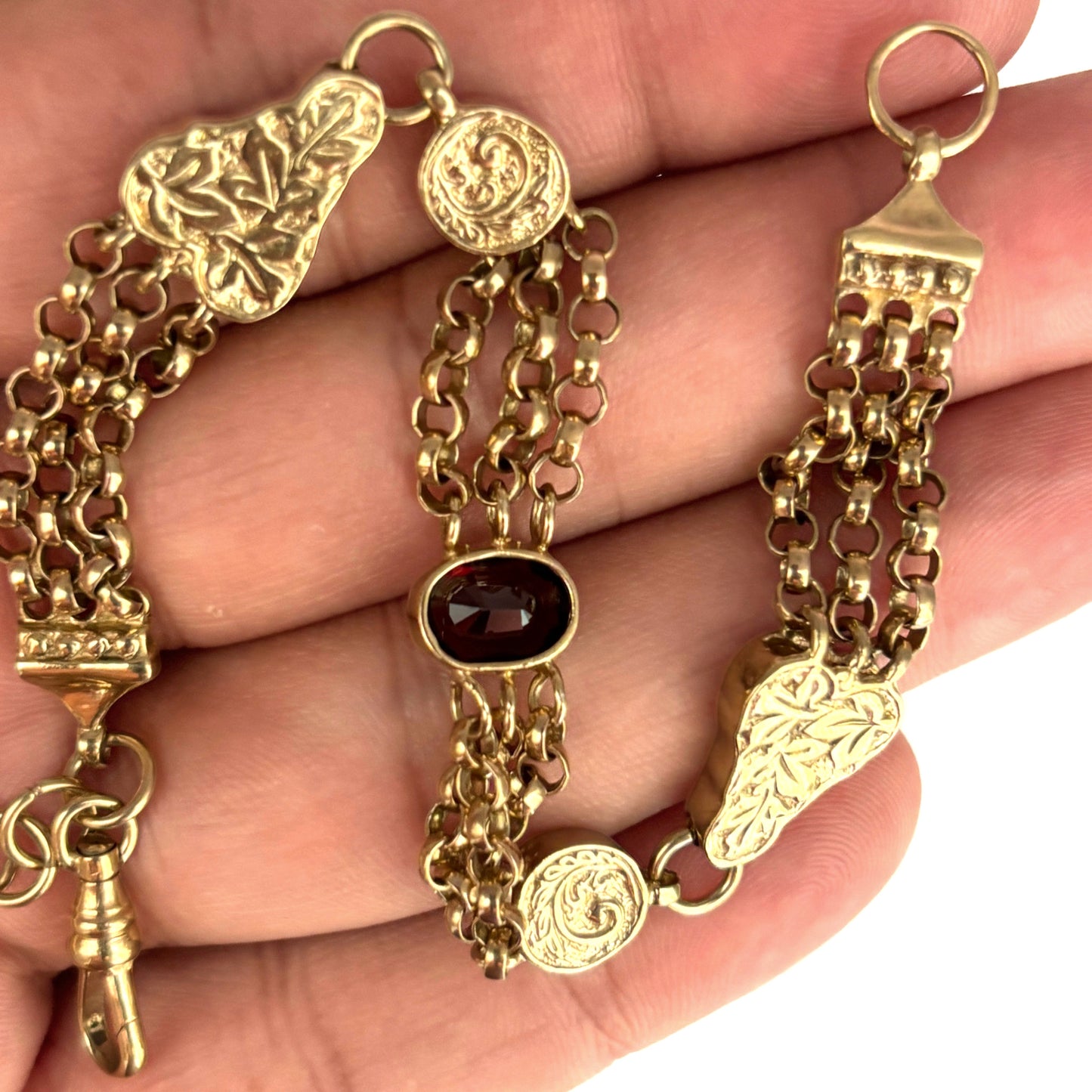 NZGD | 9ct Gold Vintage‑Inspired Imperial Garnet & Fob Bracelet 20cm