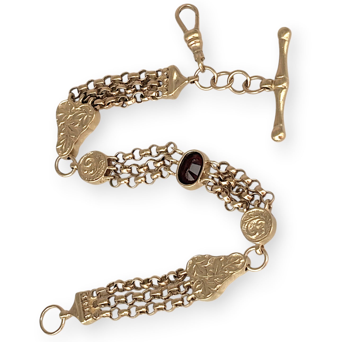 NZGD | 9ct Gold Vintage‑Inspired Imperial Garnet & Fob Bracelet 20cm