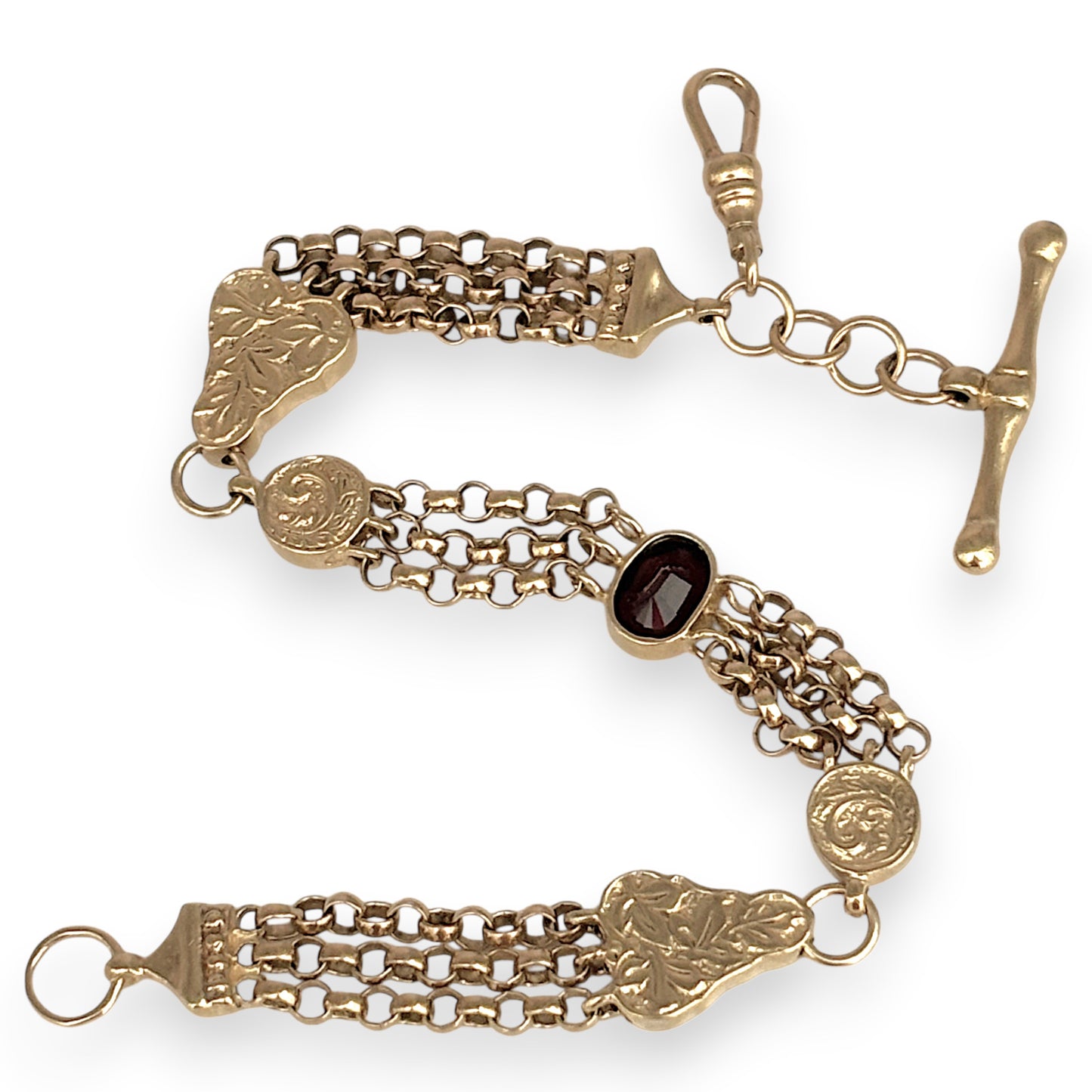 NZGD | 9ct Gold Vintage‑Inspired Imperial Garnet & Fob Bracelet 20cm