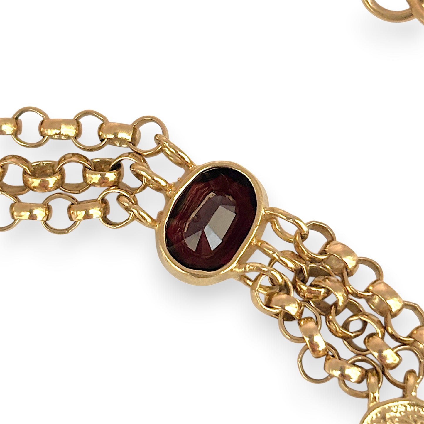 NZGD | 9ct Gold Vintage‑Inspired Imperial Garnet & Fob Bracelet 20cm