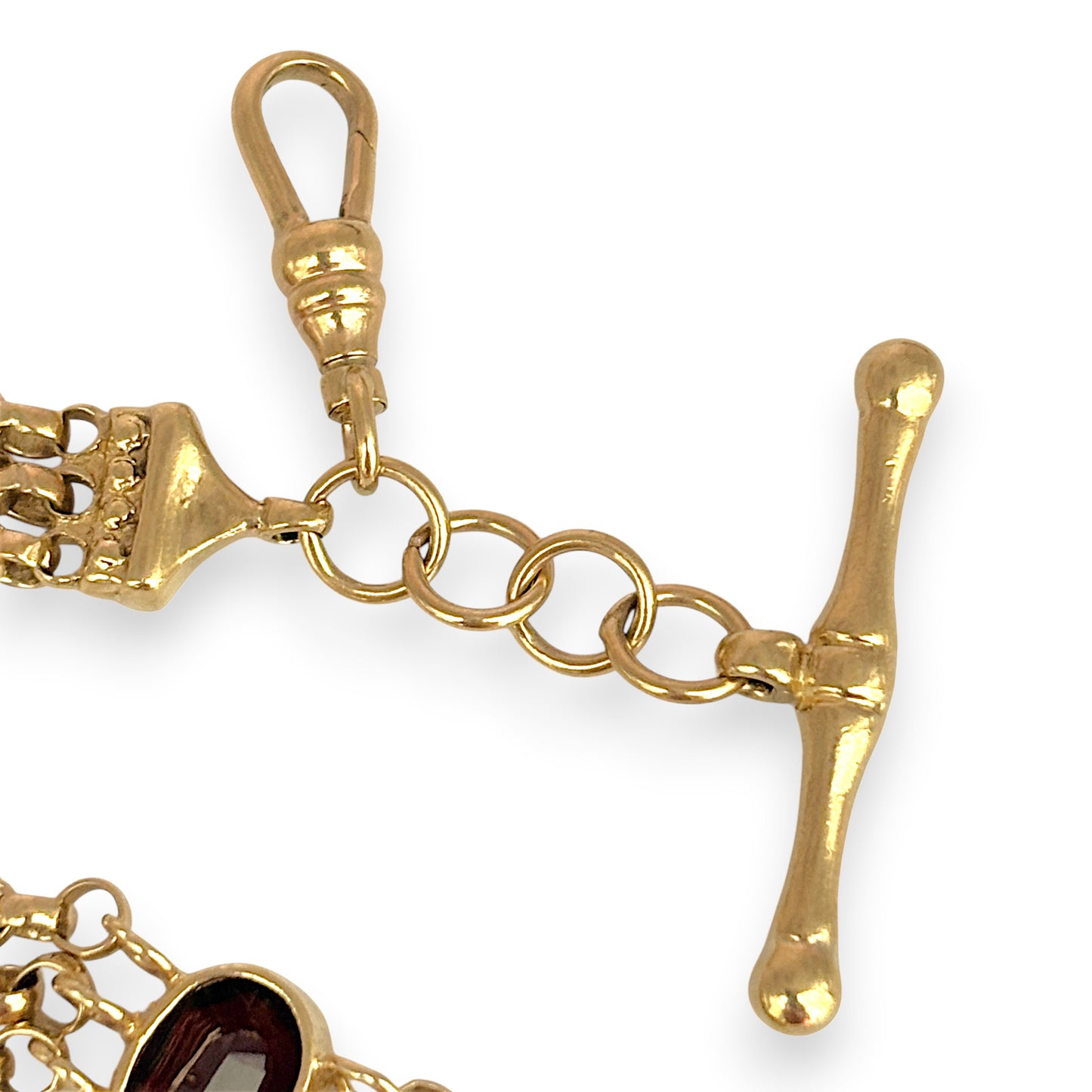 NZGD | 9ct Gold Vintage‑Inspired Imperial Garnet & Fob Bracelet 20cm
