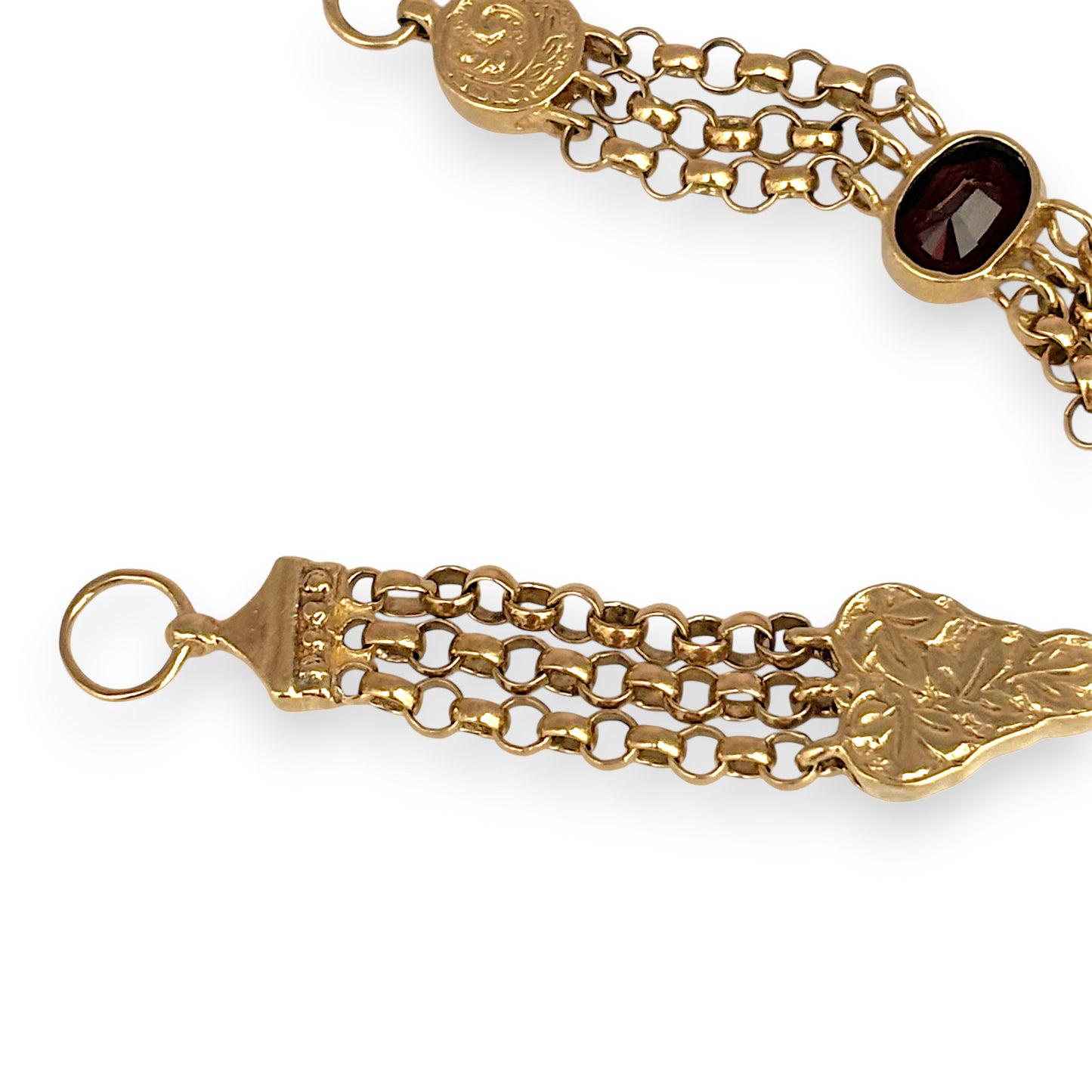 NZGD | 9ct Gold Vintage‑Inspired Imperial Garnet & Fob Bracelet 20cm