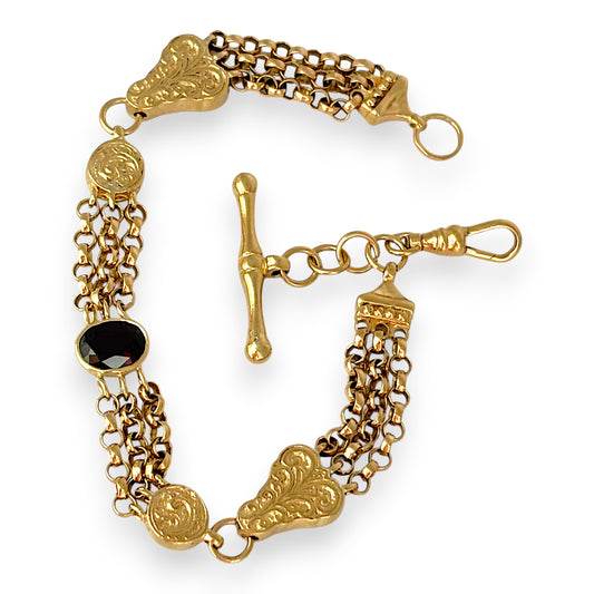 NZGD | 9ct Gold Vintage‑Inspired Imperial Garnet & Fob Bracelet 20cm