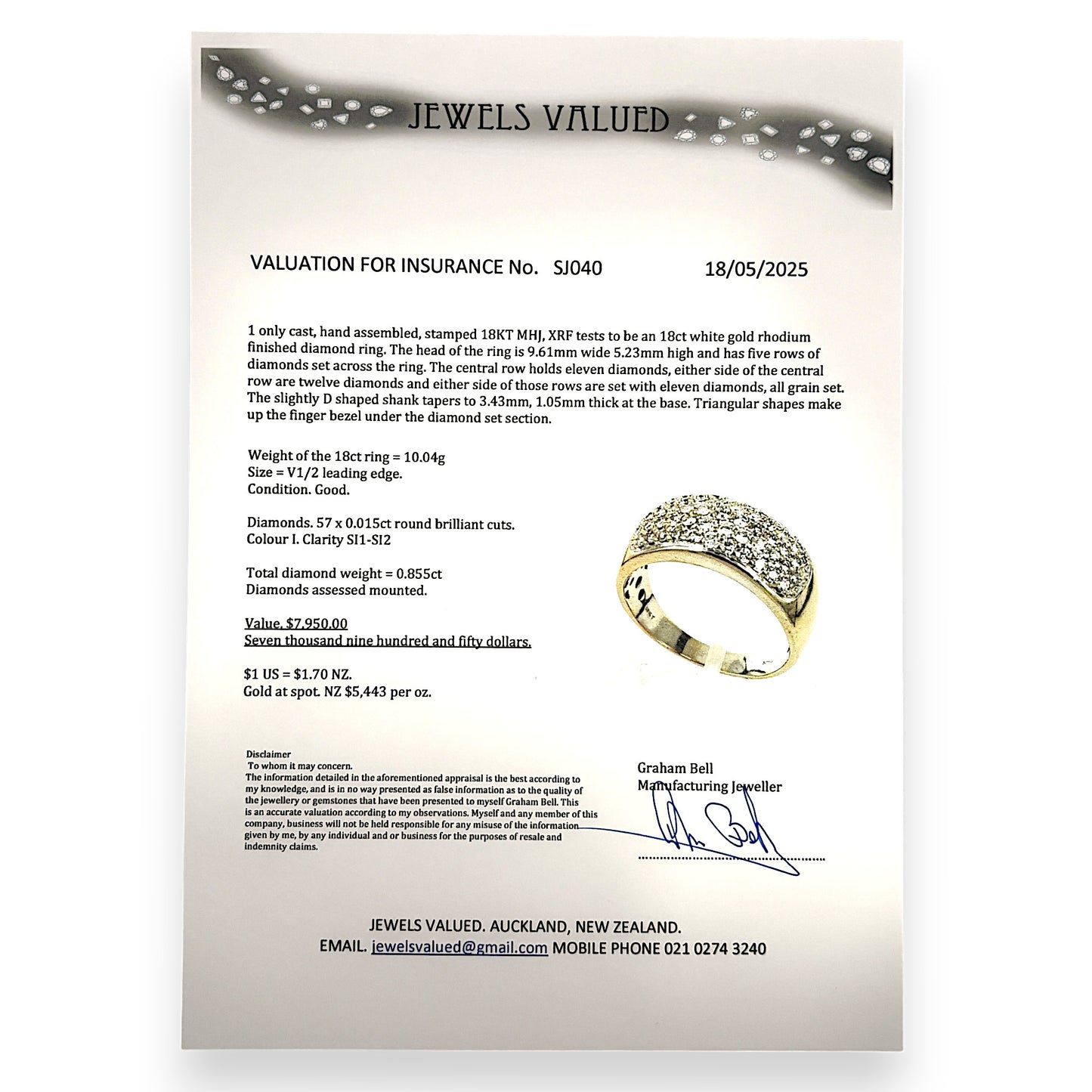 GOLD DEAL | 18ct (18K) Gold MHJ Diamond Pave Ring. Valuation $7,950