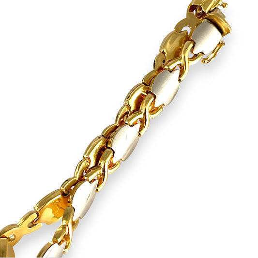 18ct Gold Crossover Link Bracelet Length 19.75cm Valuation $6,050. R # 189