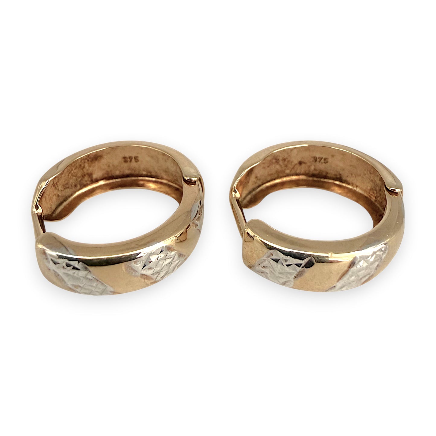 NZGD | 9ct Y/W Gold Aurora Two‑Tone Patterned Hoop Earrings 14.8mm