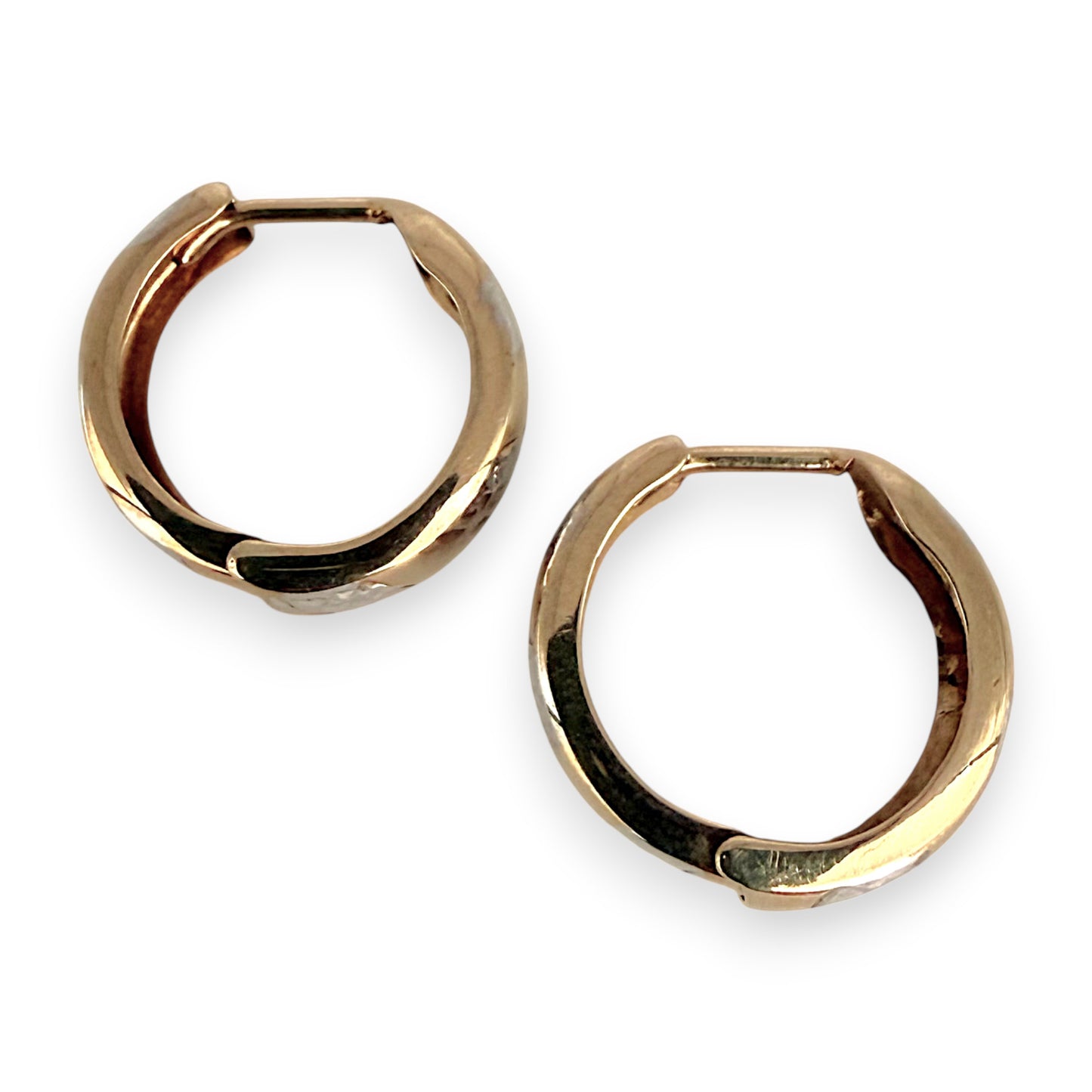 NZGD | 9ct Y/W Gold Aurora Two‑Tone Patterned Hoop Earrings 14.8mm