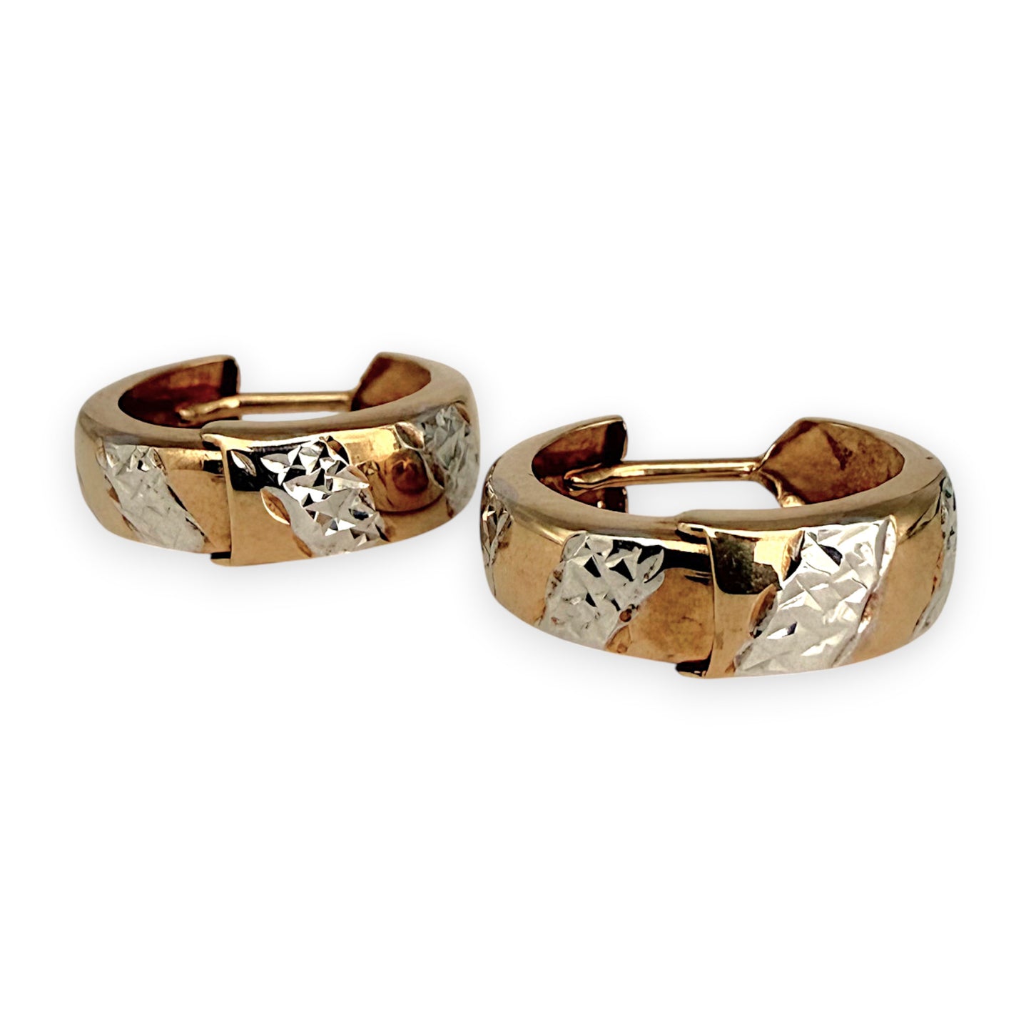 NZGD | 9ct Y/W Gold Aurora Two‑Tone Patterned Hoop Earrings 14.8mm