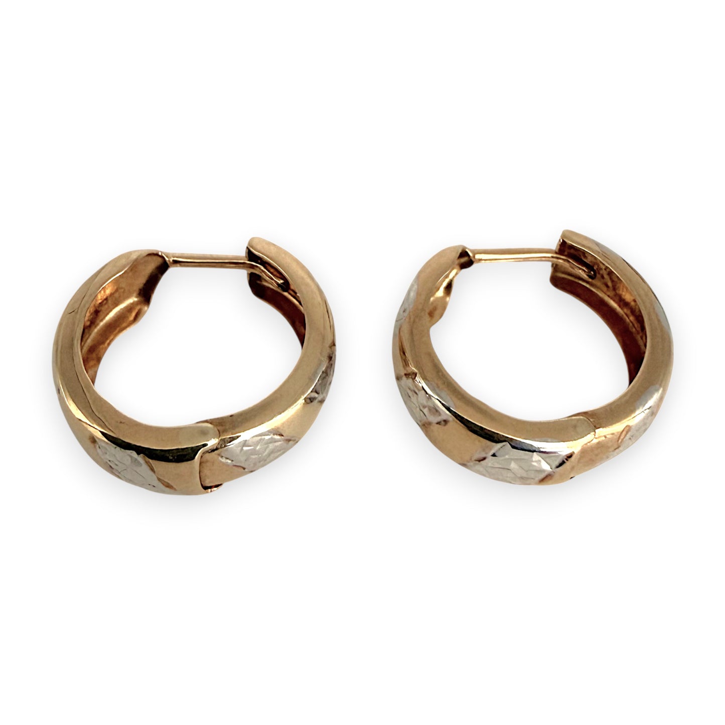 NZGD | 9ct Y/W Gold Aurora Two‑Tone Patterned Hoop Earrings 14.8mm