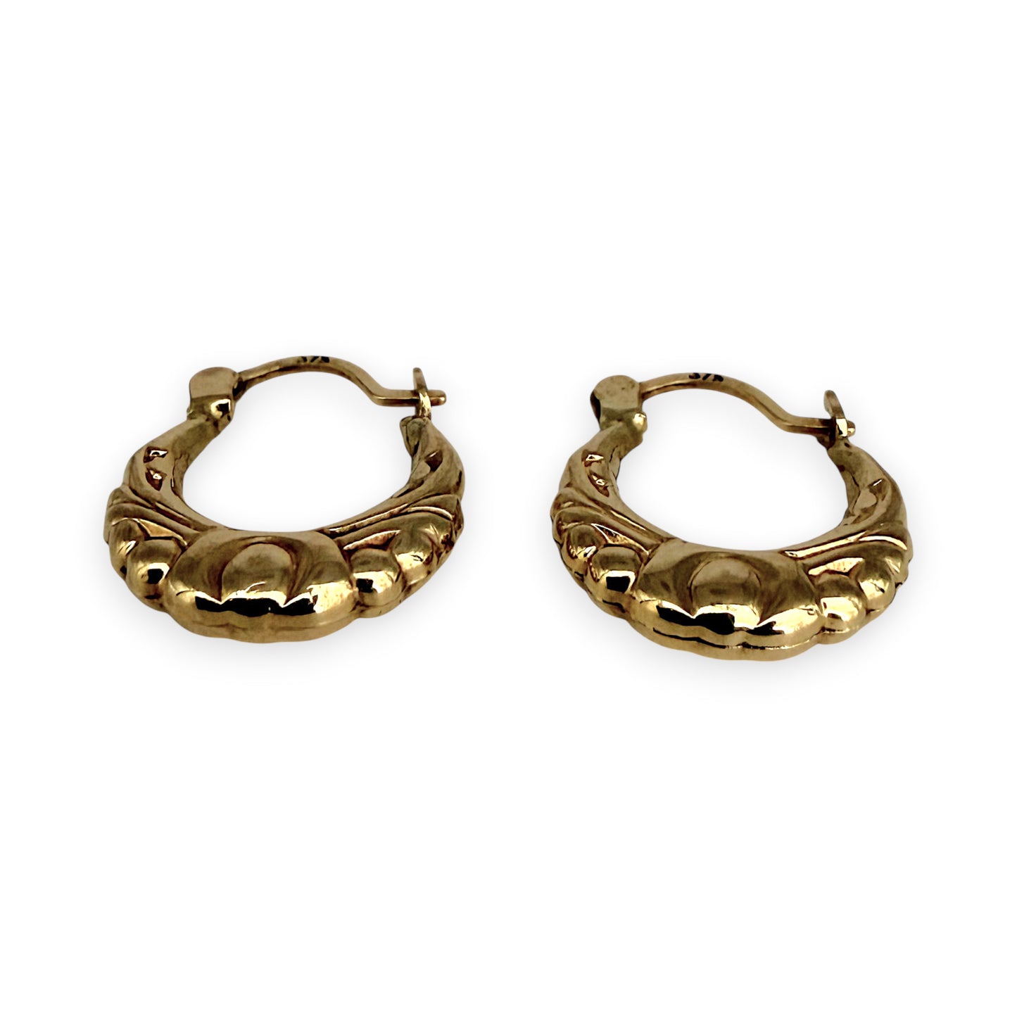 NZGD | 9ct Gold Vintage Crest Hoop Earrings 13.6mm