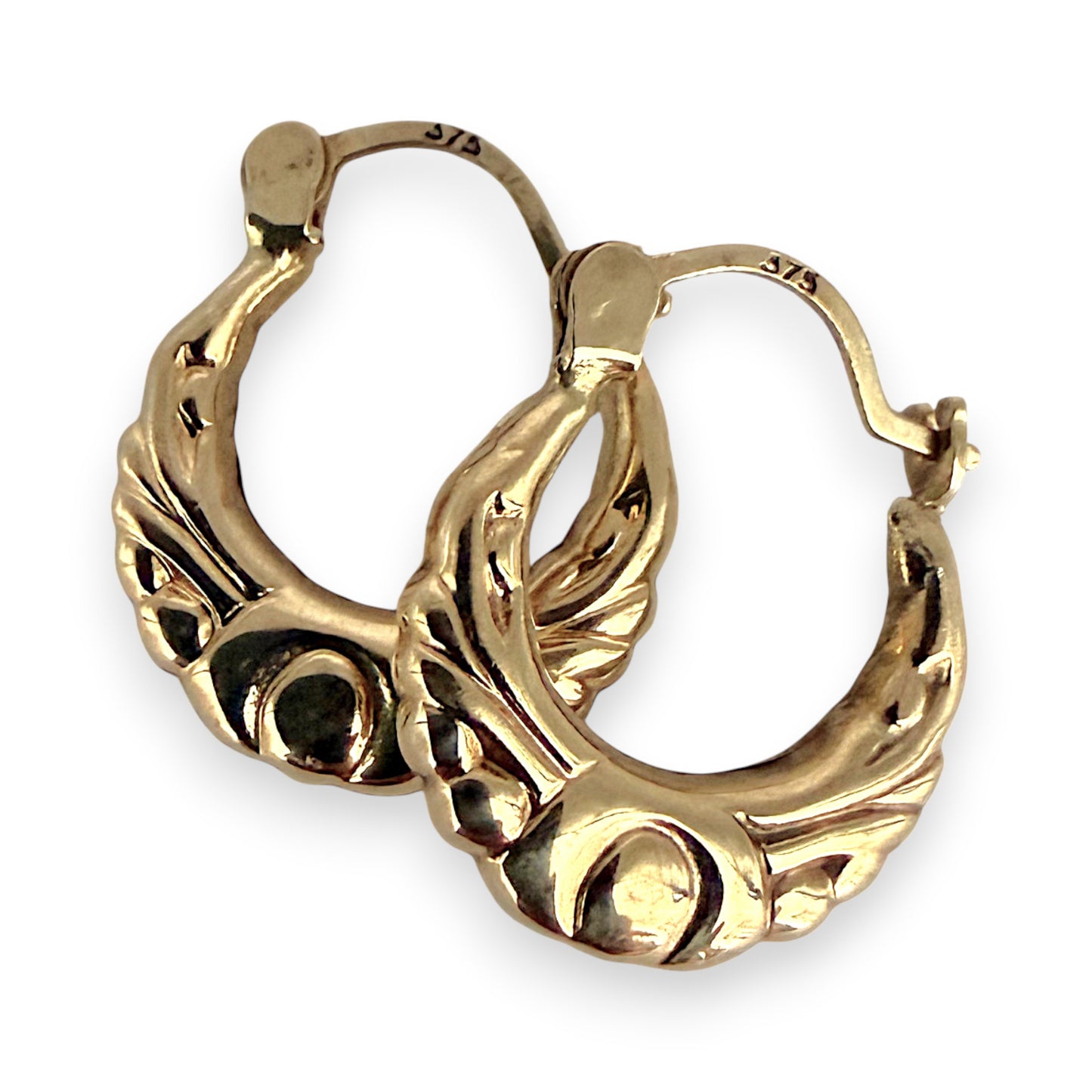 NZGD | 9ct Gold Vintage Crest Hoop Earrings 13.6mm