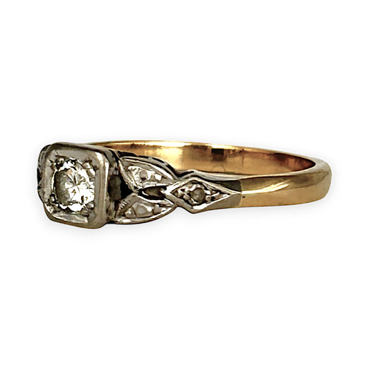 GOLD DEAL | 18ct (18K) (18K) Y/W Gold Diamond Hand Made Estate Ring Size N