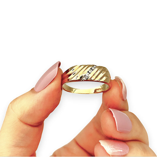 GOLD DEAL | 14ct (14K) Gold Diamond Signet Ring Size W