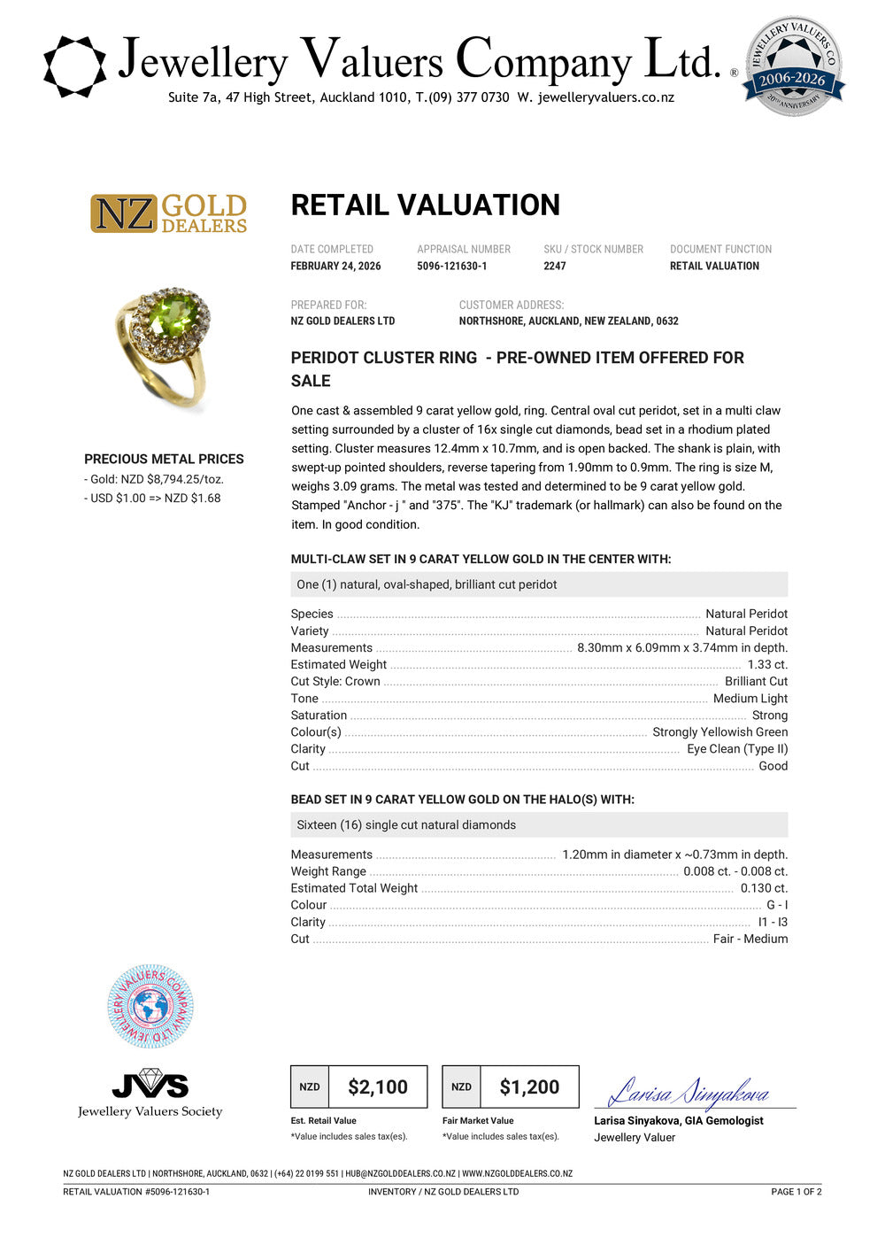 GOLD DEAL | 9kt Gold Halo of Eden Peridot Ring Valuation $2,100