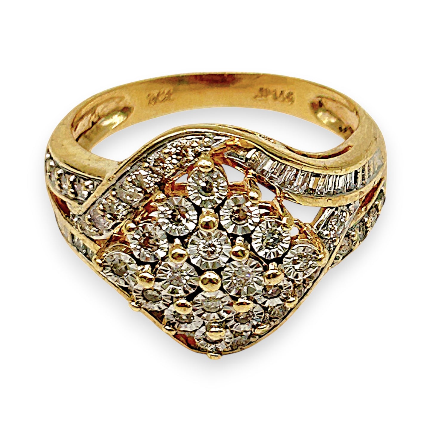 GOLD DEAL | 9kt Gold PROUNDS Radiance Cluster Ring Valuation $2,700