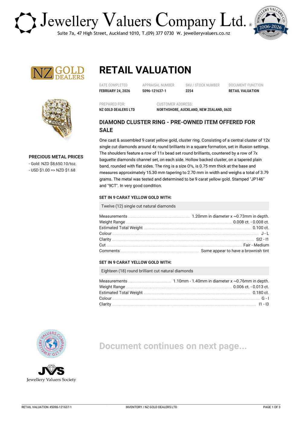 GOLD DEAL | 9kt Gold PROUNDS Radiance Cluster Ring Valuation $2,700