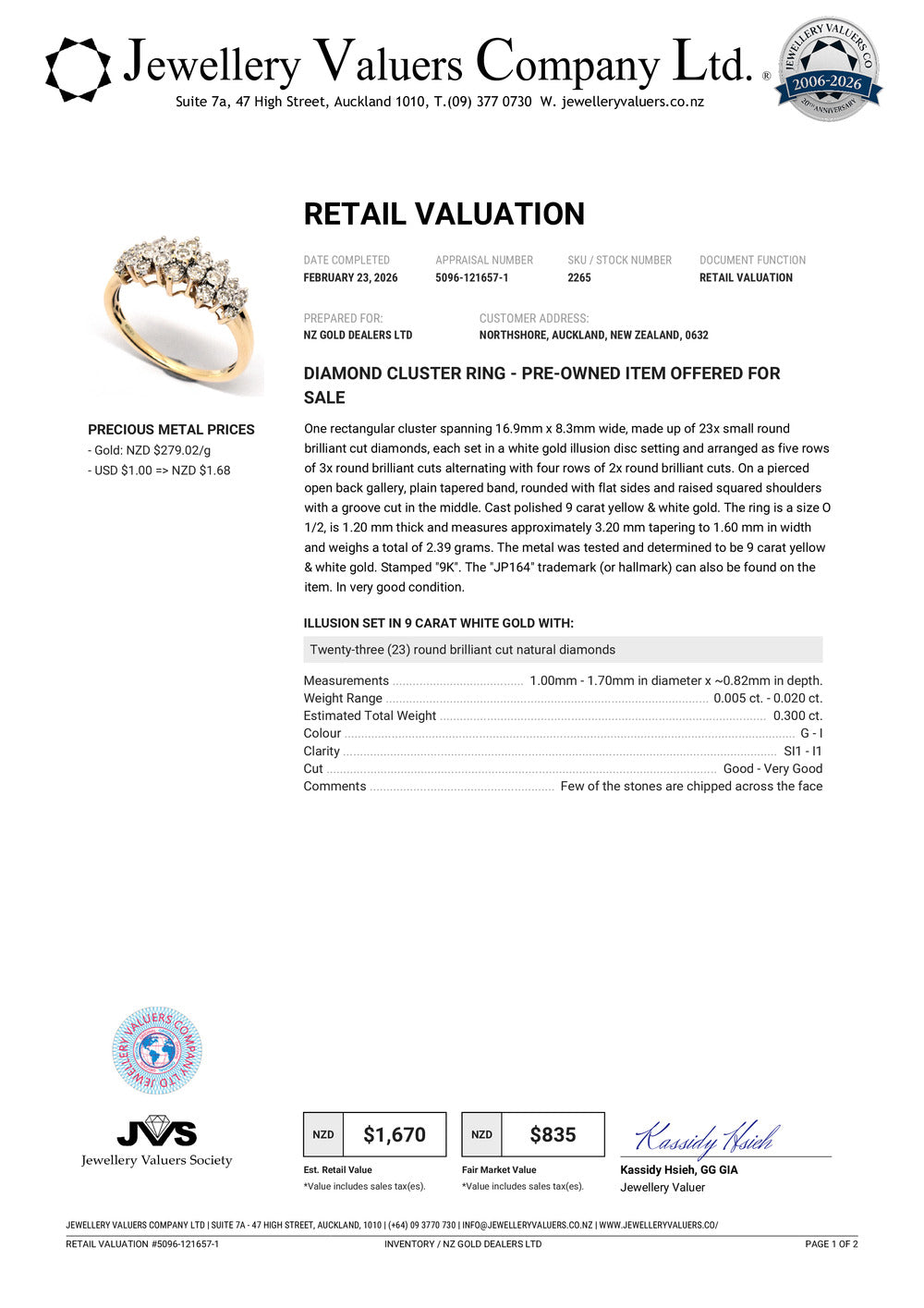 GOLD DEAL | 9kt Gold Diamond Dawn Ring Valuation $1,670