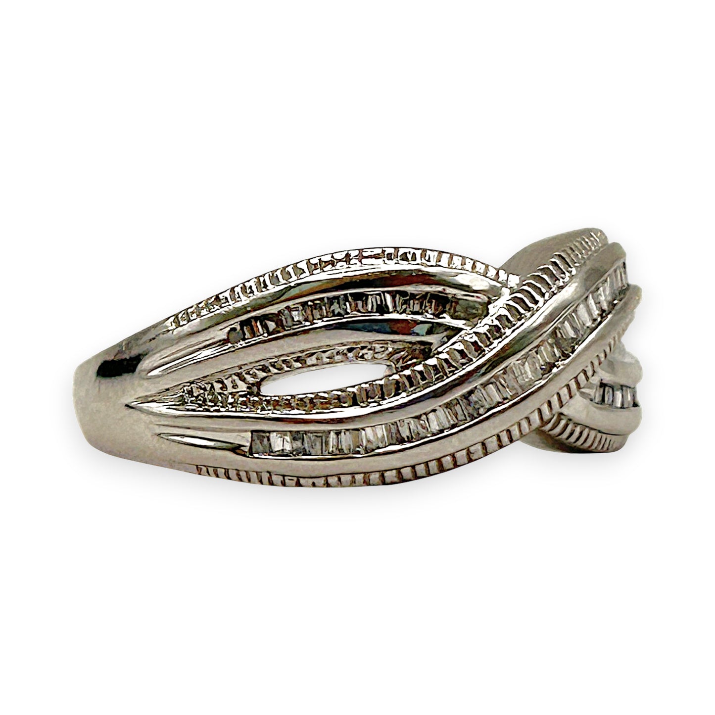 GOLD DEAL | 9kt White Gold Frosted Diamond Weave Ring Valuation $2,300