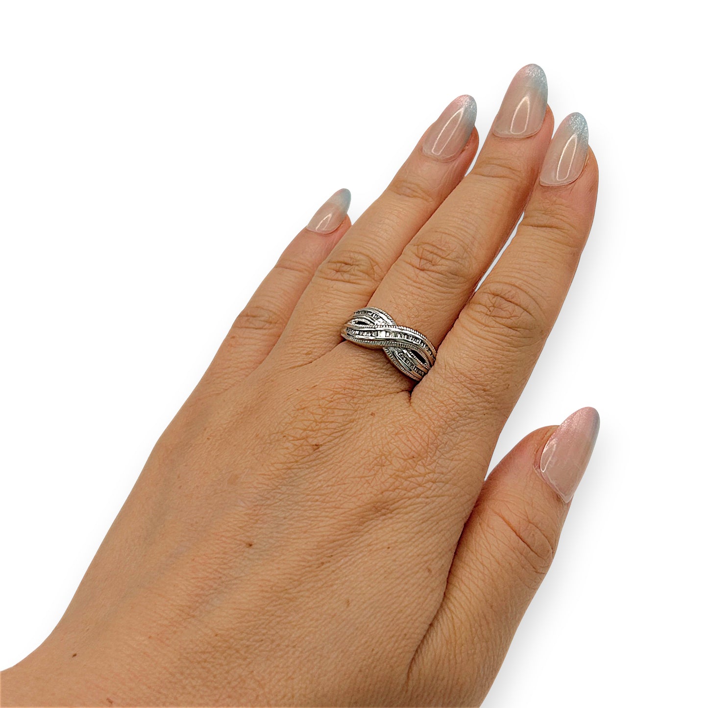 GOLD DEAL | 9kt White Gold Frosted Diamond Weave Ring Valuation $2,300