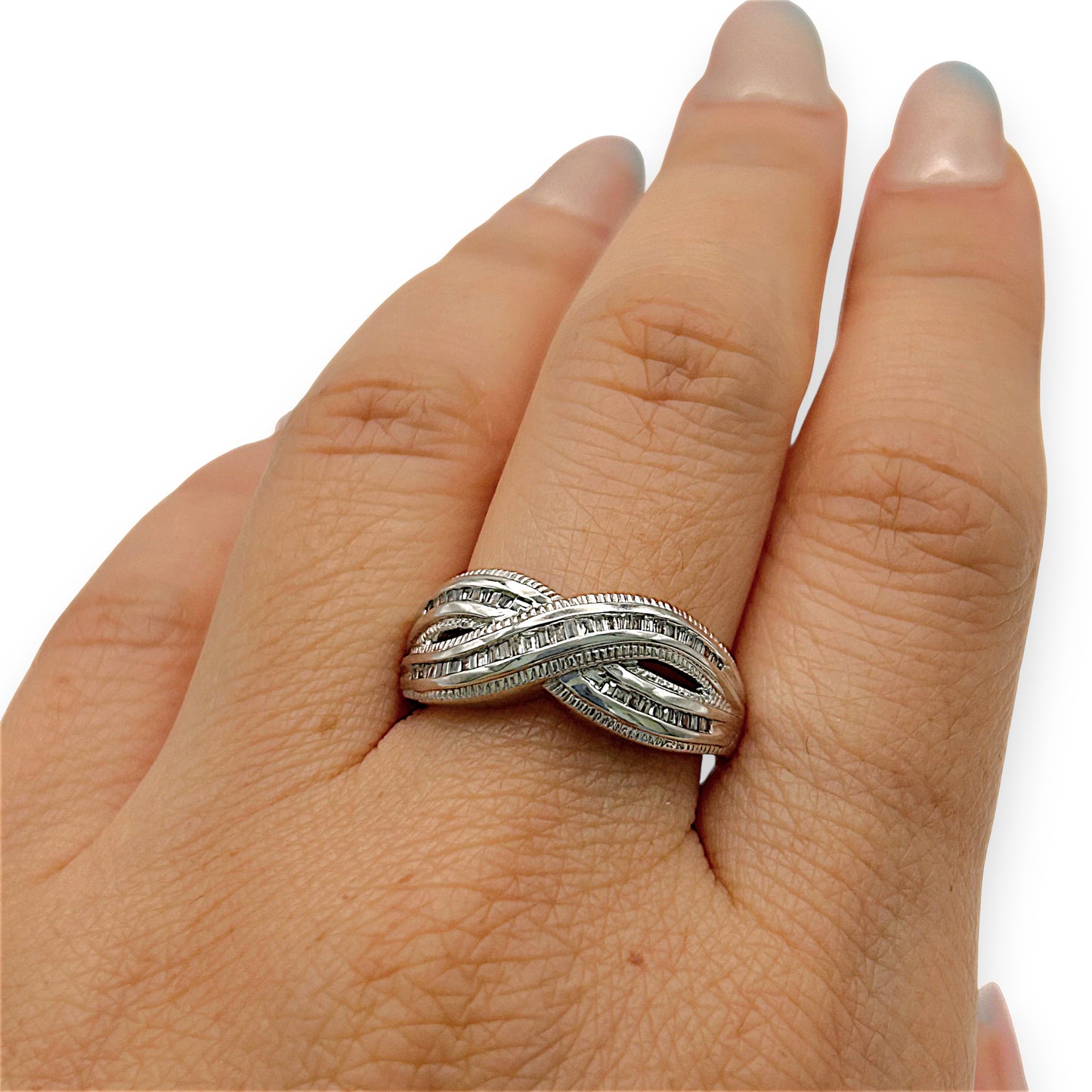 GOLD DEAL | 9kt White Gold Frosted Diamond Weave Ring Valuation $2,300