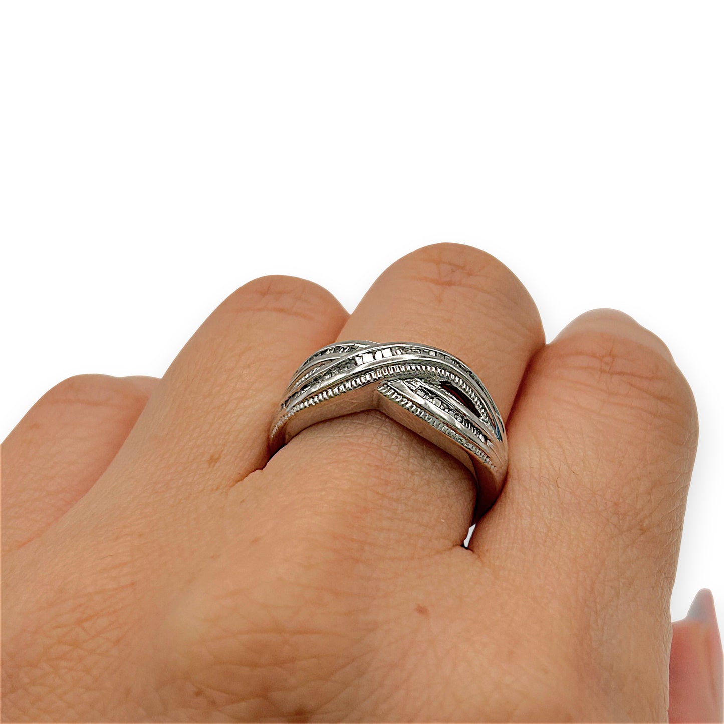GOLD DEAL | 9kt White Gold Frosted Diamond Weave Ring Valuation $2,300