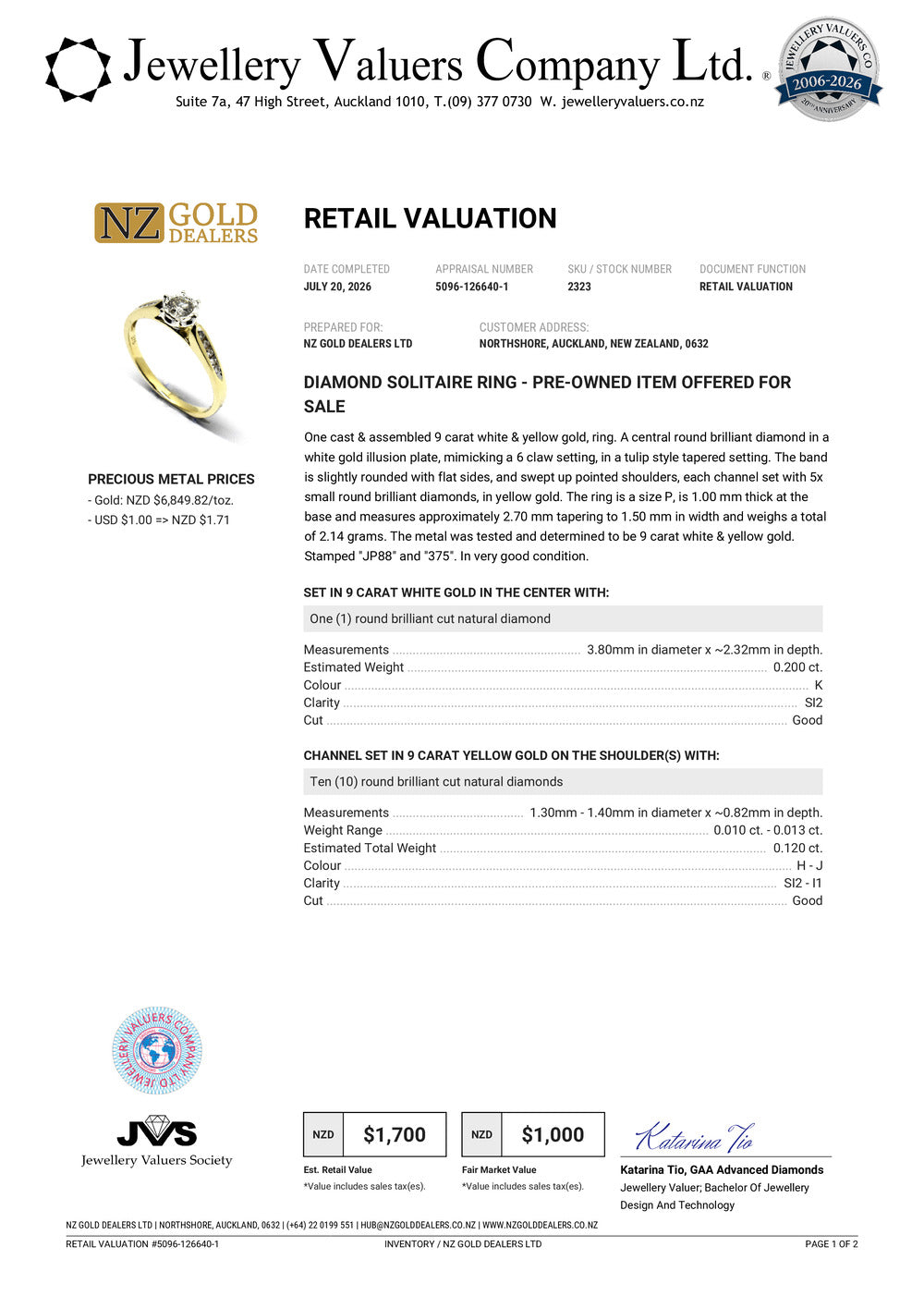 NZGD | 9ct Gold Timeless Radiance Solitaire Ring Valuation $1,700