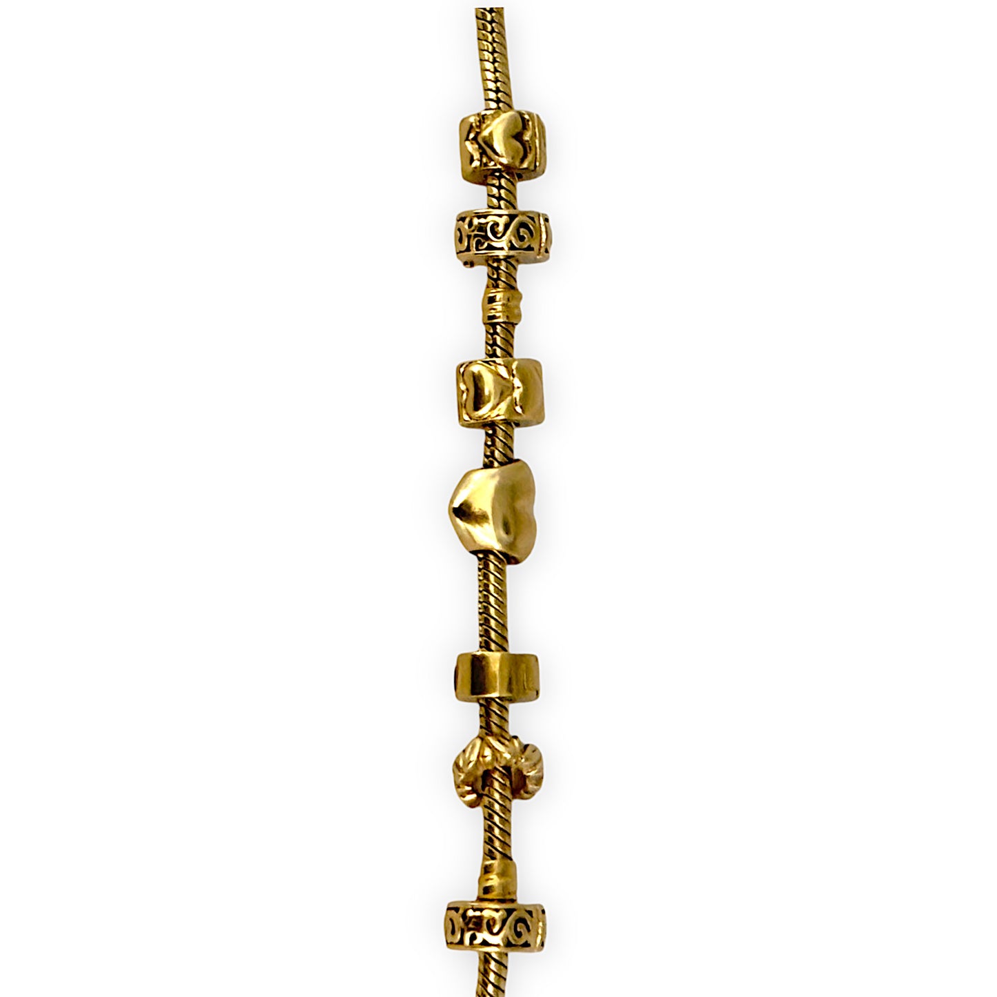 14ct Gold Pandora Moments Bracelet with 7 charms, Length 19cm. R # 235