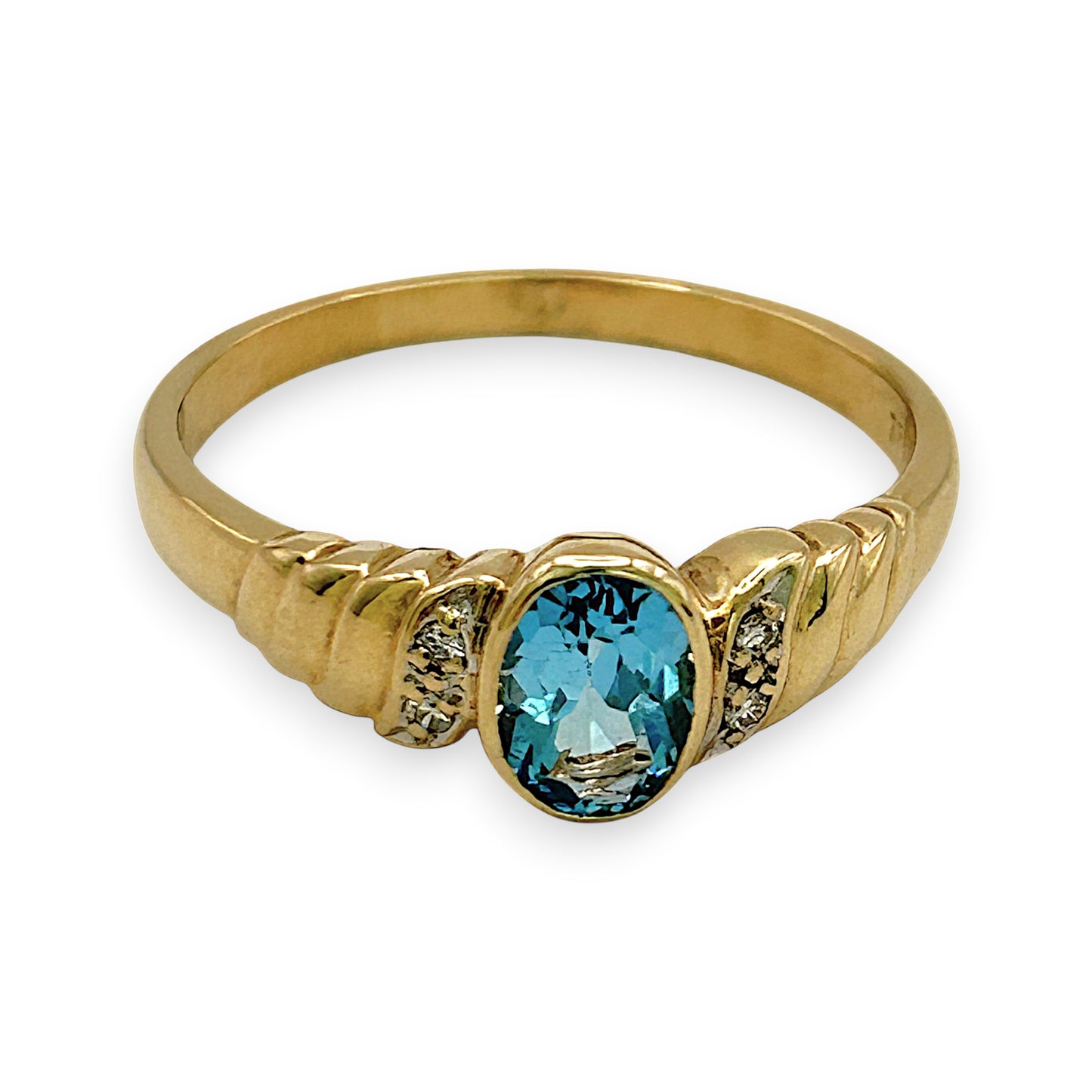 NZGD | 9ct Gold Signature Blue Topaz & Diamond Ring Valuation $1,400