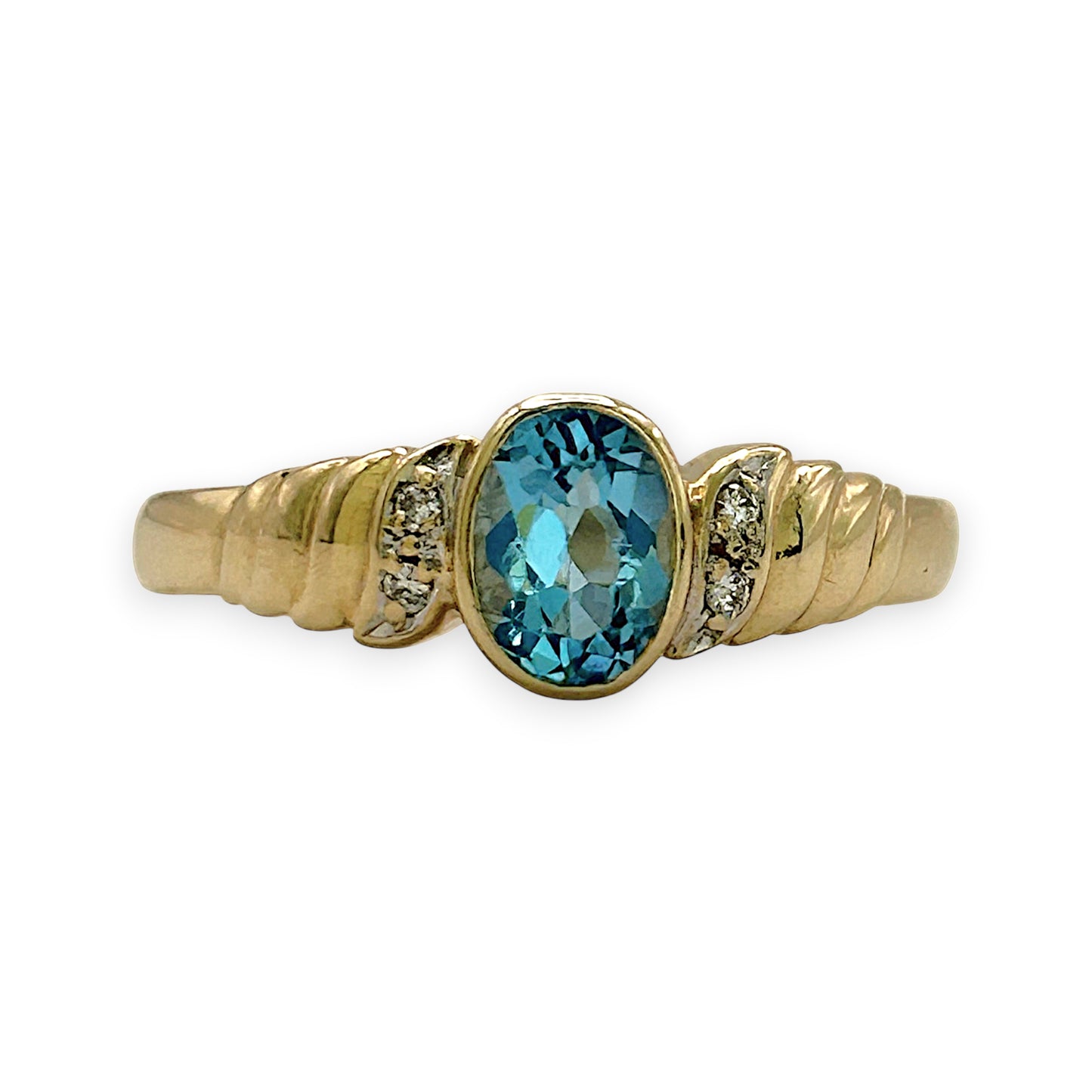 NZGD | 9ct Gold Signature Blue Topaz & Diamond Ring Valuation $1,400