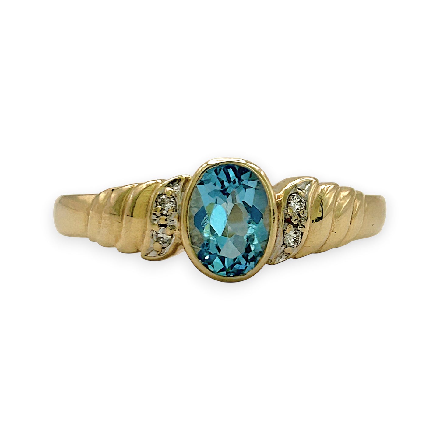 NZGD | 9ct Gold Signature Blue Topaz & Diamond Ring Valuation $1,400