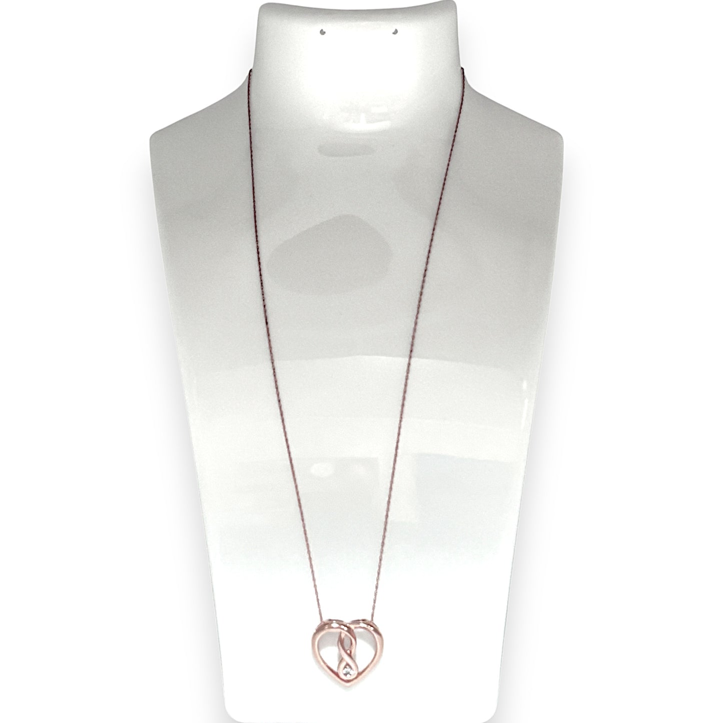 GOLD DEAL | 10ct (10K) Rose Gold Necklace Heart Diamond Pendant Length 45cm