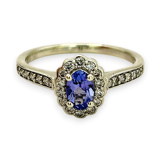 NZGD | 9ct White Gold Tanzanite Petal Crown Ring Size N