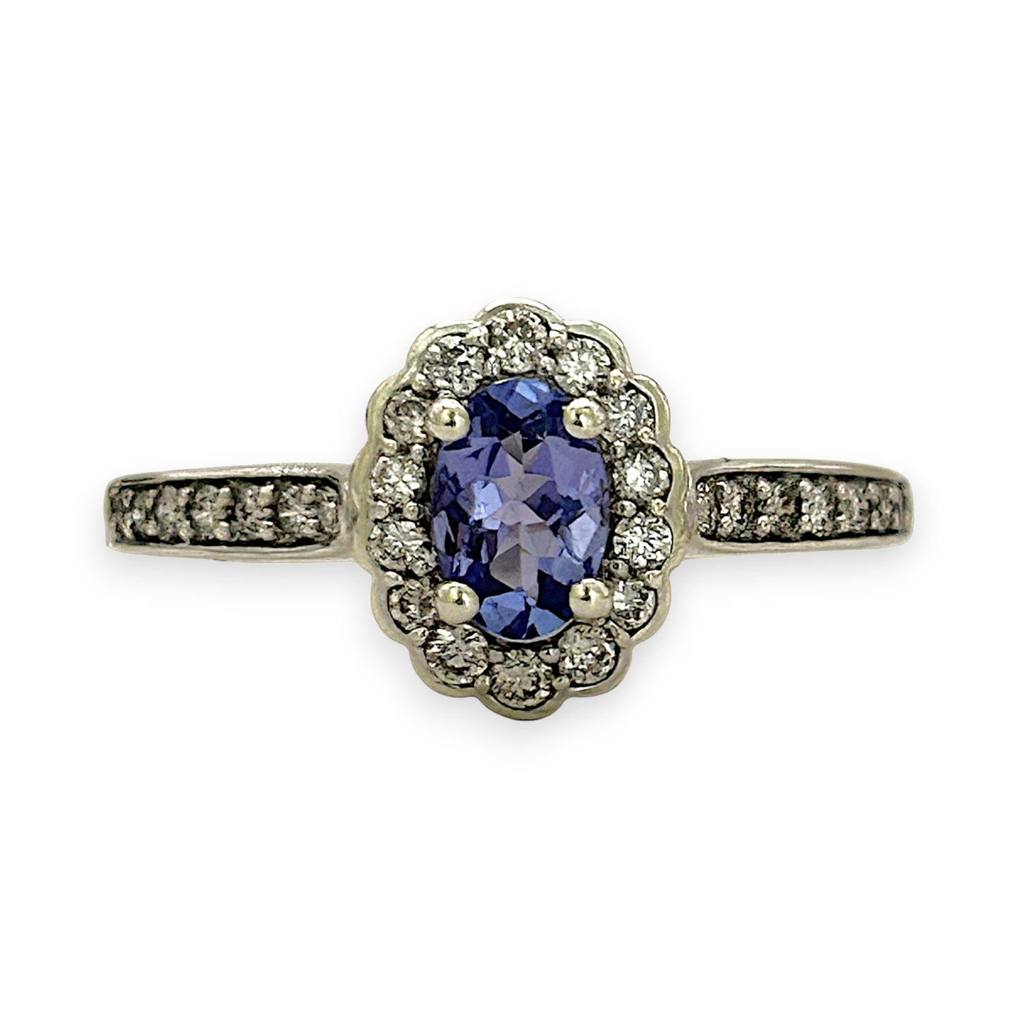 NZGD | 9ct White Gold Tanzanite Petal Crown Ring Size N