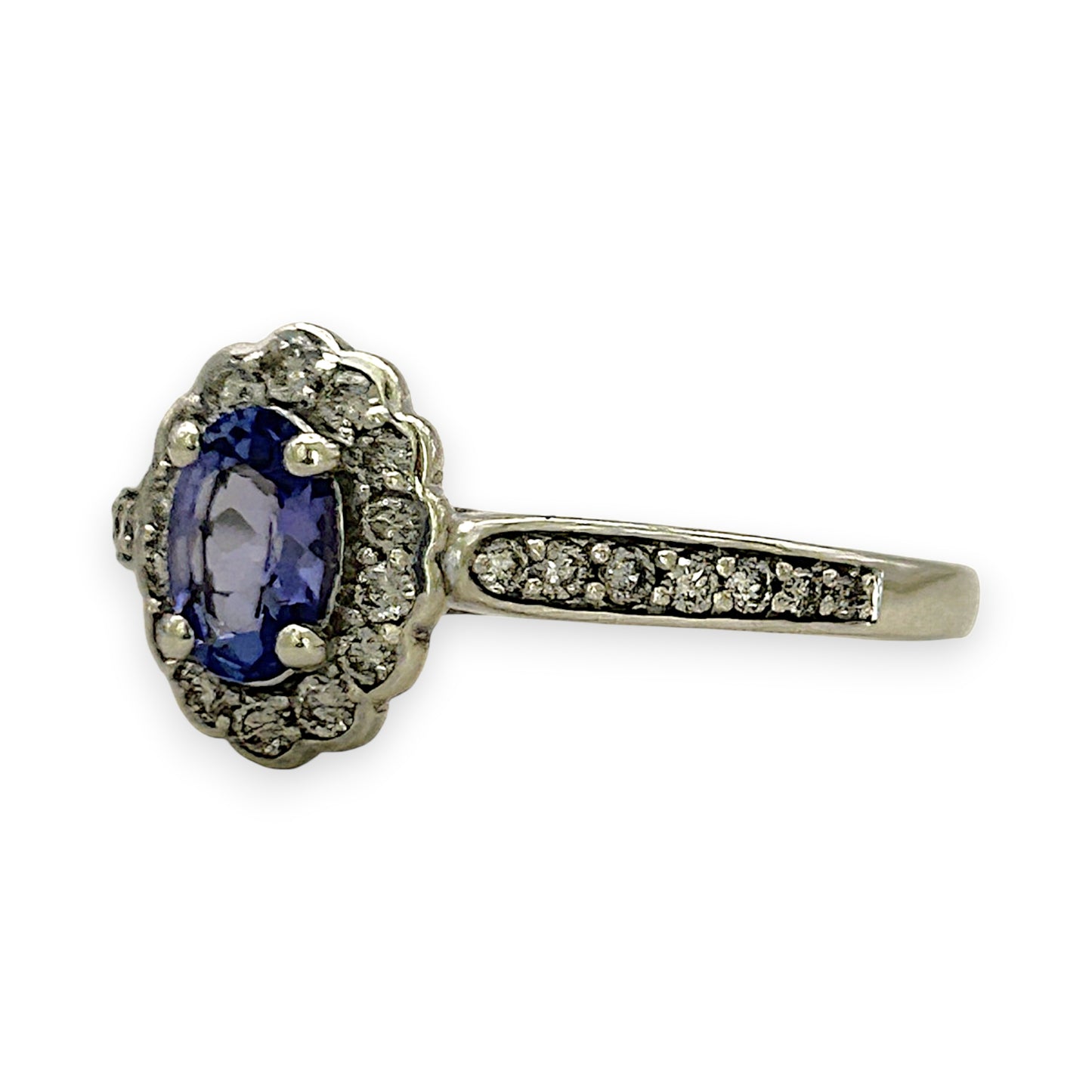 NZGD | 9ct White Gold Tanzanite Petal Crown Ring Size N