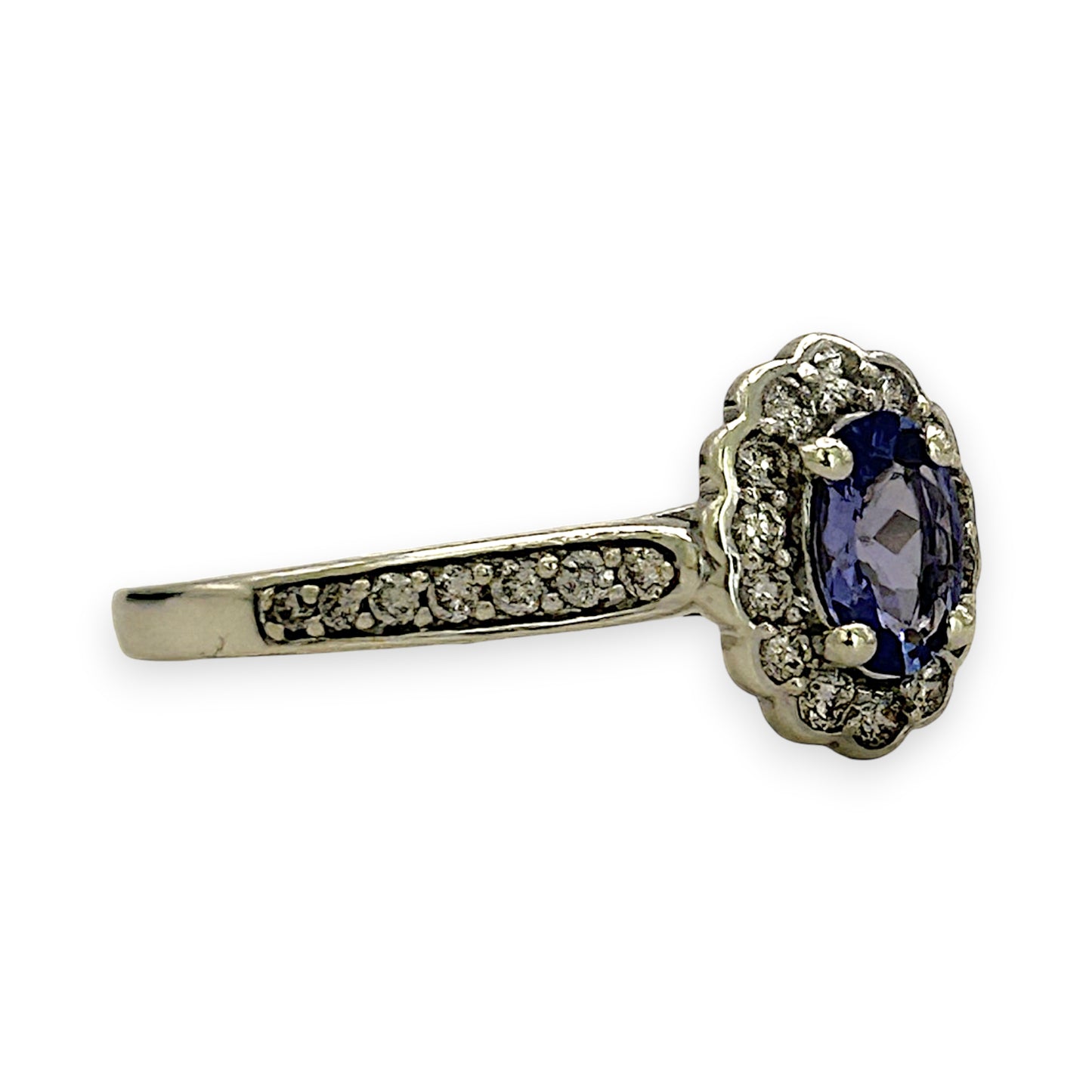 NZGD | 9ct White Gold Tanzanite Petal Crown Ring Size N