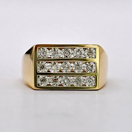 GOLD DEAL | 9ct (9kt) Gold PROUNDS Signature Diamond Bar Ring Valuation $2,800