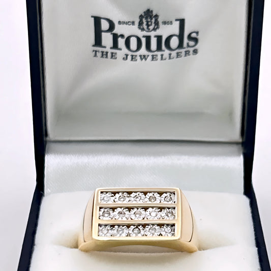 GOLD DEAL | 9ct (9kt) Gold PROUNDS Signature Diamond Bar Ring Valuation $2,800
