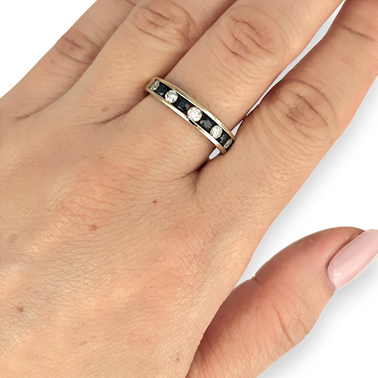 10K Gold MHJ Diamond &  Sapphire Ring Size O. R # 239