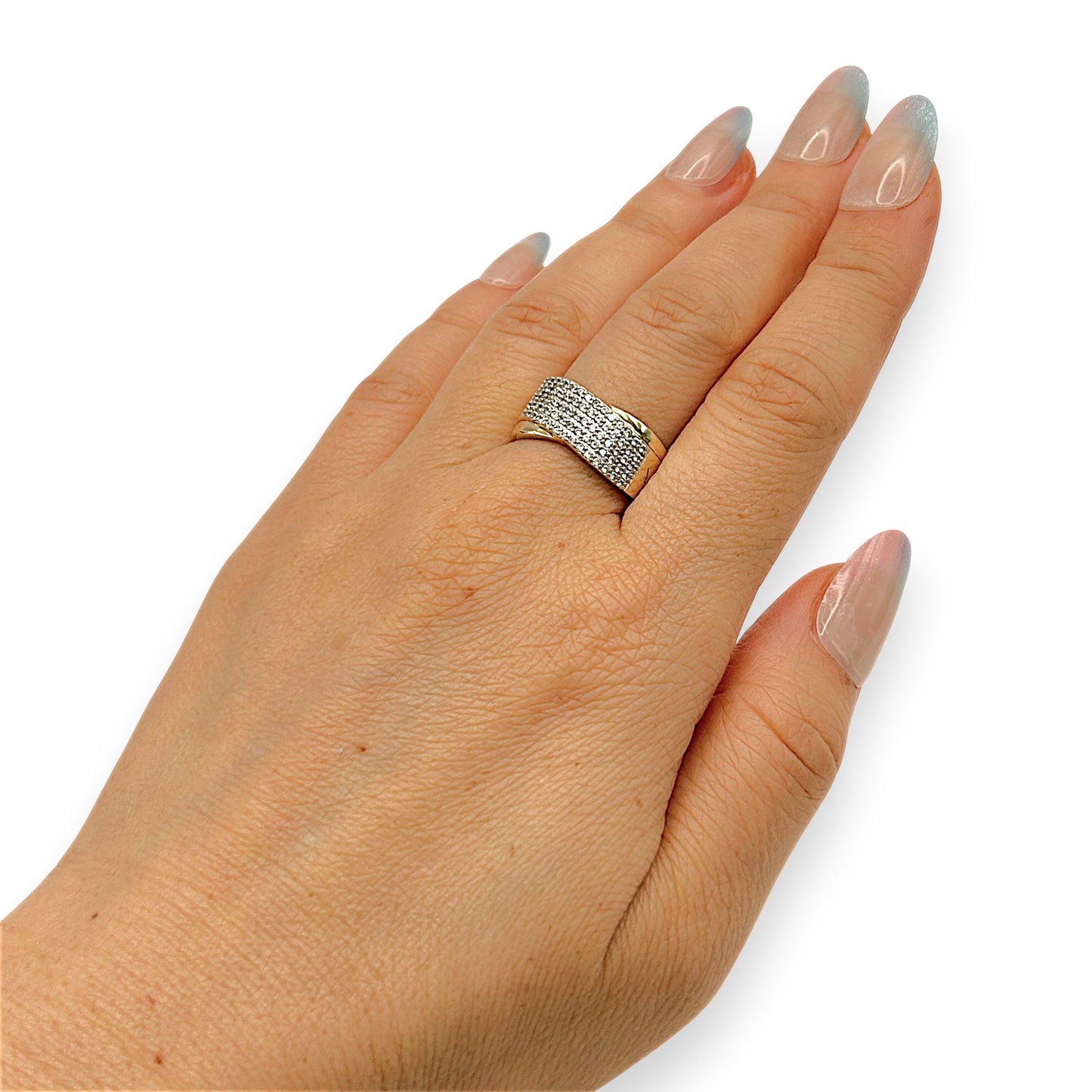 GOLD DEAL | 9kt Gold Swarovski Starlight Wave Ring Valuation $1,750